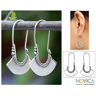 Sterling Silver 'Hollow Bell' Hoop Earrings (Thailand) Novica Earrings