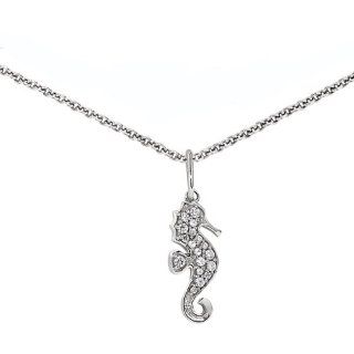 Ze Sterling Silver Diamond Covered Sea Horse Pendant Pendant Necklaces Jewelry