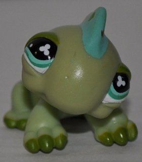 Iguana #499 (Green, Aqua Eyes, Aqua Spikes, Dots on Spikes, olive green toes) Littlest Pet Shop (Retired) Collector Toy   LPS Collectible Replacement Single Figure   Loose (OOP Out of Package & Print) 