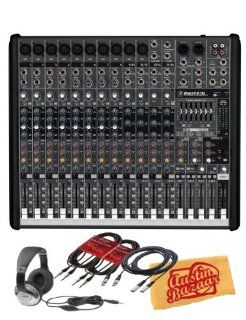 Mackie ProFX16 Compact 4 Bus Mixer Bundle with Two XLR Cables, Two Instrument Cables, and Polishing Cloth Musical Instruments