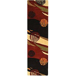 Handmade Twilight Black/ Red N. Z. Wool Runner (2'6 x 10') Safavieh Runner Rugs