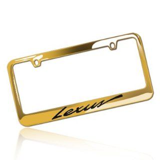 Lexus Script Golden Brass License Plate Frame Automotive