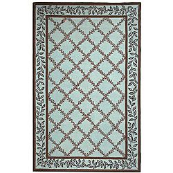 Hand hooked Trellis Turquoise Blue/ Brown Wool Rug (3'9 x 5'9) Safavieh 3x5   4x6 Rugs