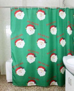 Christmas Shower Curtain 180x180 Polyester Bathroom Bath Curtains Green Including 12 Curtain Rings  