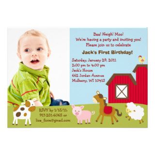 Farm Animal Custom Photo Birthday Invitations