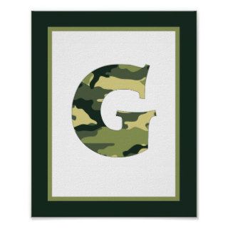 Letter G Camo Green Monogram Initial Wall Art Poster
