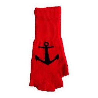 Red Fingerless Gloves with Black Anchor at  Mens Clothing store