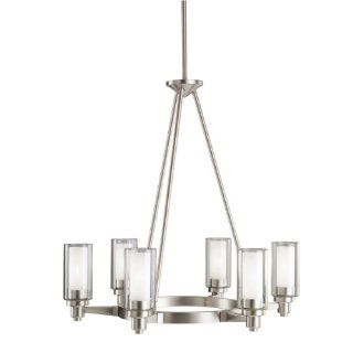 Kichler Lighting 2344NI Circolo 6 Light Chandelier, Brushed Nickel with Clear Glass Cylinders and Satin Etched Inner Cylinders    