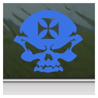 Skull And Iron Cross Motorcycle Bike Helmet Blue Decal Blue Sticker   Automotive Decals