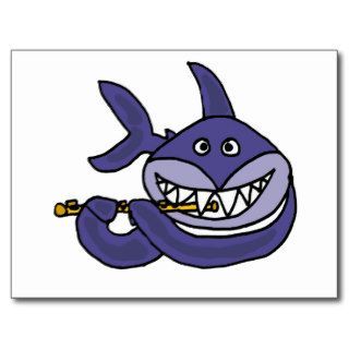Funny Shark Playing Flute Cartoon Postcard