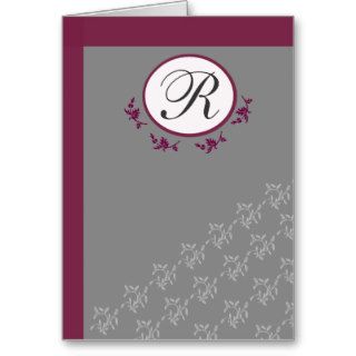 Burgundy & Gray Initial Thank You Note Card
