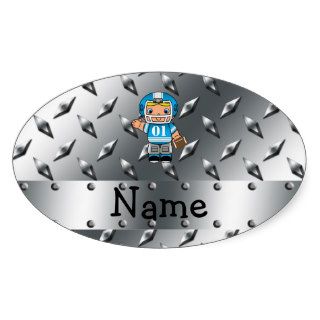 Custom name football player silver diamond plate oval sticker