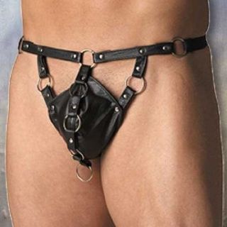 Men's Unique Leather Ring Thong Unique Leather Thong Back Elastic Sides One Size Clothing