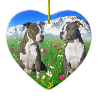 Brindle & Blue Staffordshire & Pit Bull Dogs Christmas Ornament