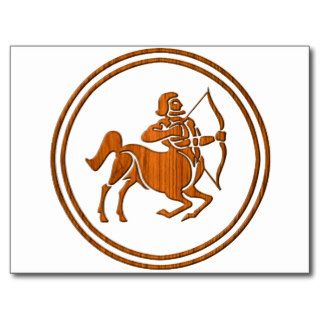 Carved Wood Sagittarius Zodiac Symbol Post Cards