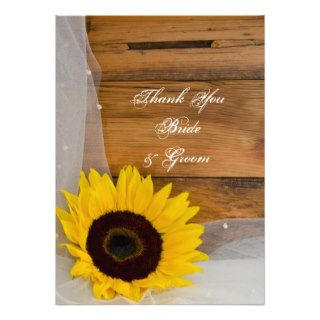 Sunflower and Veil Country Wedding Thank You Note Personalized Invites