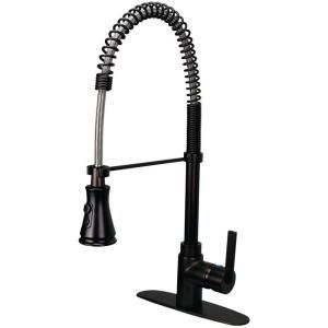Kingston Brass Single Handle Kitchen Faucet with Pull Down Spring Spout in Oil Rubbed Bronze HGS8875CTL
