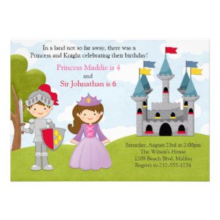Princess and Knight Joint Birthday Party Custom Announcements