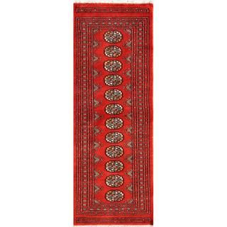 Pakistani Hand knotted Bokhara Red/ Ivory Wool Rug (2' x 5'5) Runner Rugs