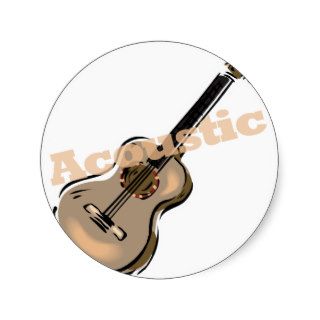 acoustic guitar with text round stickers