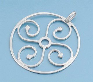 Sterling Silver Swirls Design Pendant   High Polish Jewelry