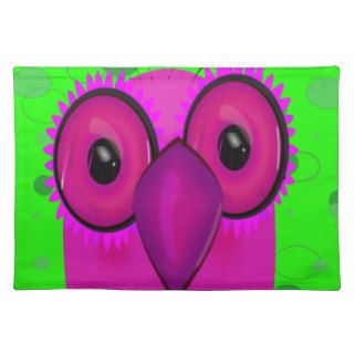 Funky Purple Cartoon Owl on Lime Green Background Place Mat