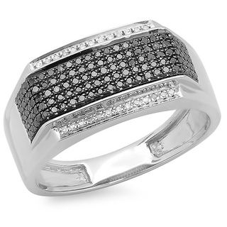 Platinum plated Sterling Silver 1/2ct TDW Black and White Diamond Men's Ring Men's Wedding Bands