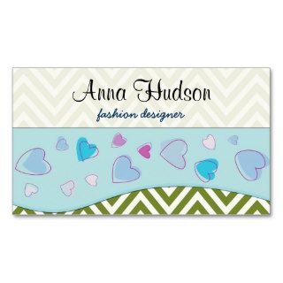 Trendy Chic Zig Zag Stripes Lines White Green Blue Business Card Template