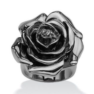 PalmBeach Jewelry 501656 Black Ruthenium Plated Rose Shaped Electroform Flower Ring   Size 6 PalmBeach Jewelry 