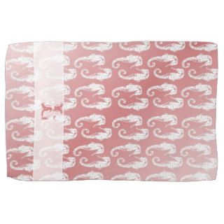 Dusty Rose Seahorse Monogrammed Kitchen Towel