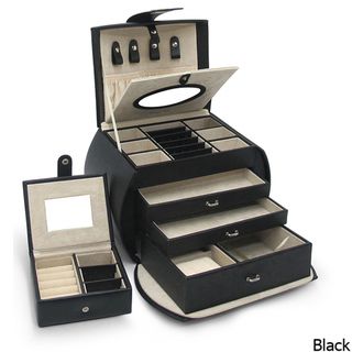 Morelle 'Diana' Black Leather Jewelry Box with Takeaway Case Leather Jewelry Boxes