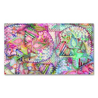 Abstract Girly Neon Rainbow Paisley Sketch Pattern Business Card Templates