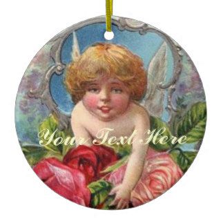 Cupid With Pink Roses Bouquet Christmas Tree Ornament