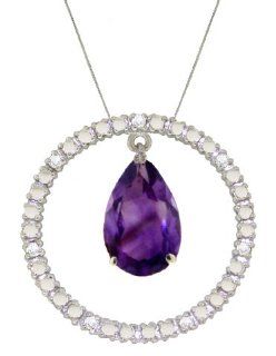 14k Gold Diamonds & Amethyst Circle Of Love Pendant Necklace Jewelry