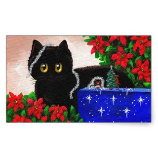 Funny Christmas Cat Mouse Gift Creationarts Rectangular Stickers