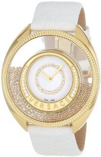 Versace Women's 86Q71SD498 S001 Destiny Spirit Gold IP Case Floating Spheres in Glass Bezel Mother of Pearl Dial White Alligator Leather Diamond Watch Watches