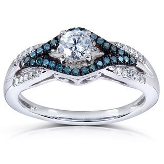 Annello 14k White Gold 1/2ct TDW Blue and White Rond cut Diamond Ring (H I, I1 I2) Annello Diamond Rings