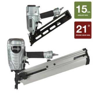 Hitachi 2 Piece 3 1/2 in. Plastic Collated Framing Nailer and 15 Gauge x 2 1/2 in. Angled Finish Nailer with Air Duster Kit KNR90E 65