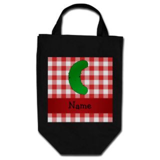 Personalized name pickle red white checkers bag