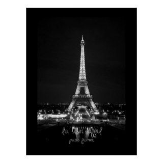 Eiffel Tower at Night B&W Poster