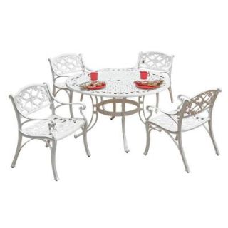 Home Styles Biscayne White 5 Piece 42 in. Round Patio Dining Set with Green Apple Cushions 5552 308C