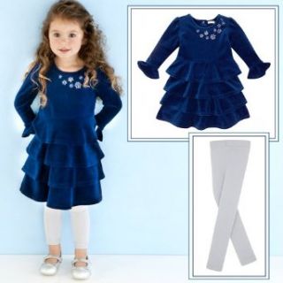 Le Top Starry Night Girls Dress with Silver Glitter Footless Tights (Size 4) Clothing