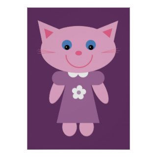 Cute happy kitten cartoon character purple poster