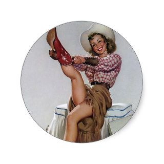 Cowgirl New Boots Pinup Round Stickers