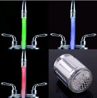 3 color Water Glow LED Faucet Light Temperature Sensor Kitchen Bathroom Faucet Shower   Touch On Bathroom Sink Faucets  