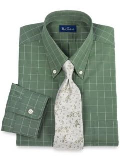 Paul Fredrick Men's Pinpoint Oxford Windowpane Buttondown Collar Dress Shirt Green 17.0/32 at  Men�s Clothing store