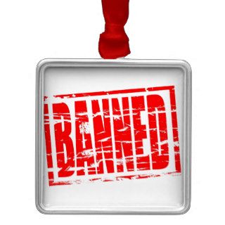 Banned red rubber stamp effect ornaments
