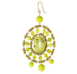 Adee Waiss 18k Gold Overlay Avacado Green Jasper Seed Bead Earrings Adee Waiss Gemstone Earrings