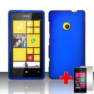 Nokia Lumia 521 (T Mobile) 2 Piece Snap on Rubberized Plastic Case Cover, Blue/Yellow + LCD Clear Screen Saver Protector Cell Phones & Accessories