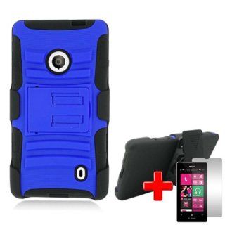 Nokia Lumia 521 (T Mobile) 2 Piece Silicon Soft Skin Hard Plastic Kickstand Case Cover, Black/Blue + LCD Clear Screen Saver Protector Cell Phones & Accessories